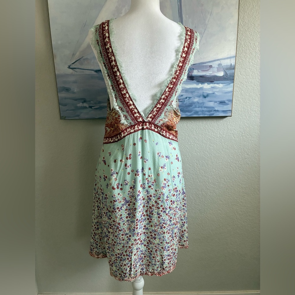 Free People Intimately East Willow Mint Multi Floral Lace-Trim V-Neck Mini Dress - Picture 7 of 8
